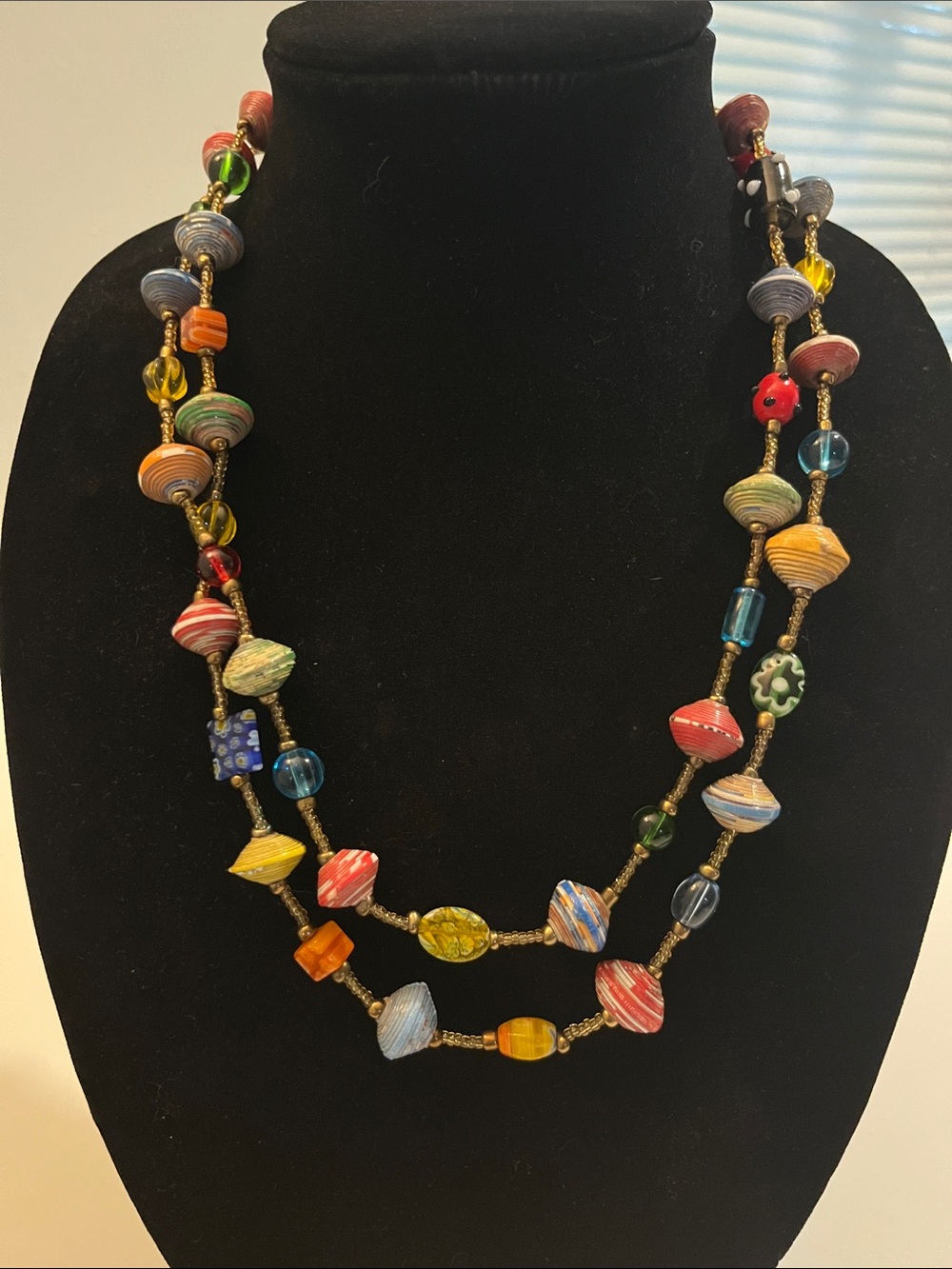 Vintage Multicolor Glass Bead Strand Necklace